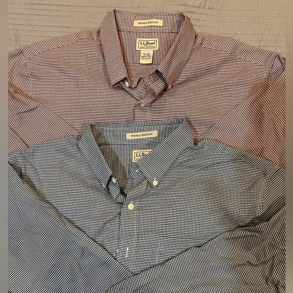 L.L. Bean Men's black/white and red/white checkered (Gingham) LS shirt size XL.